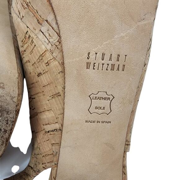 Stuart Weitzman Cork Leather Ankle Strap Slingback Platform Heel Size 8.5M - Picture 6 of 7